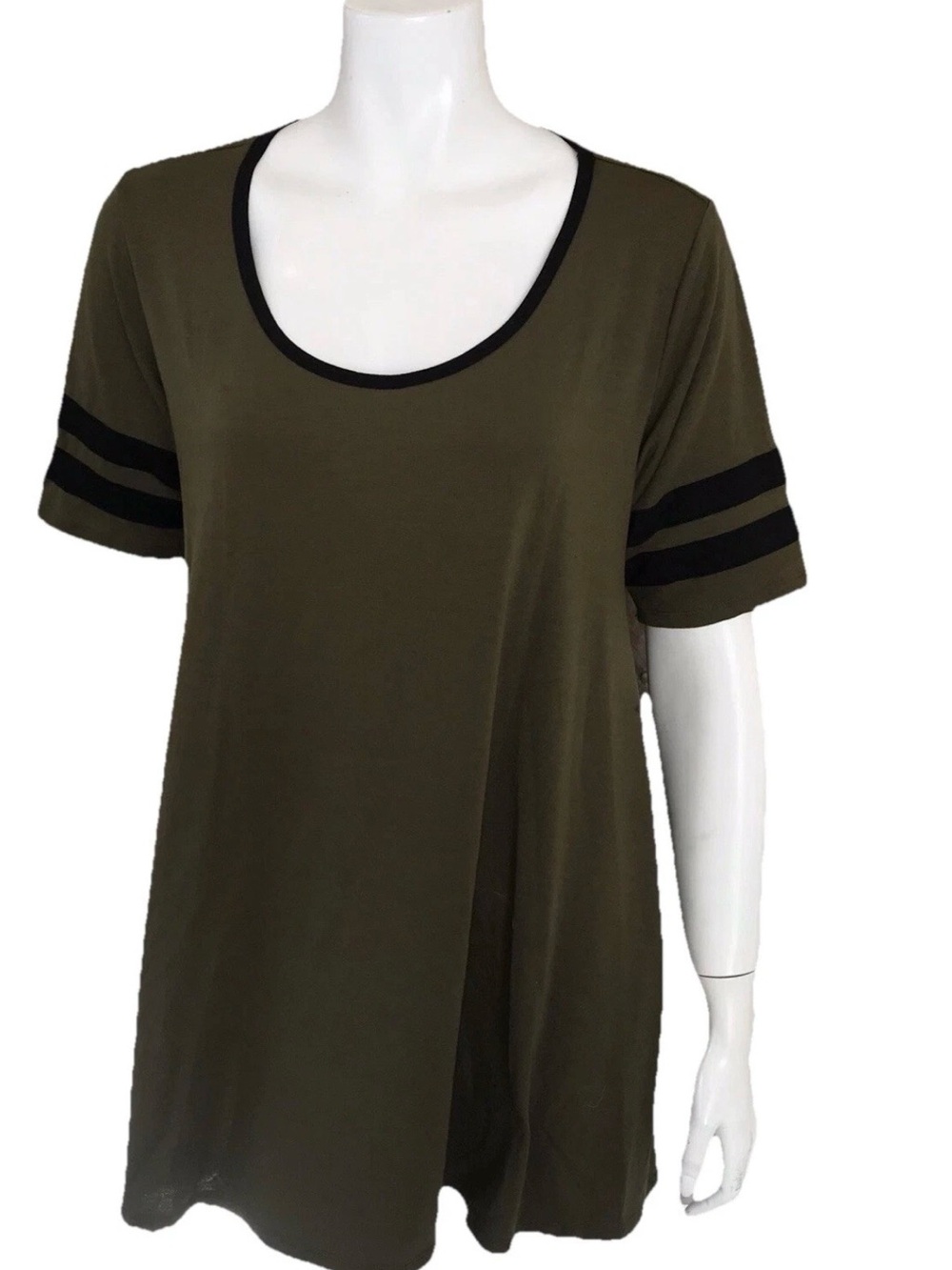 LULAROE dark olive green black stripe perfect T tunic tee varsity S 8 10 12 14